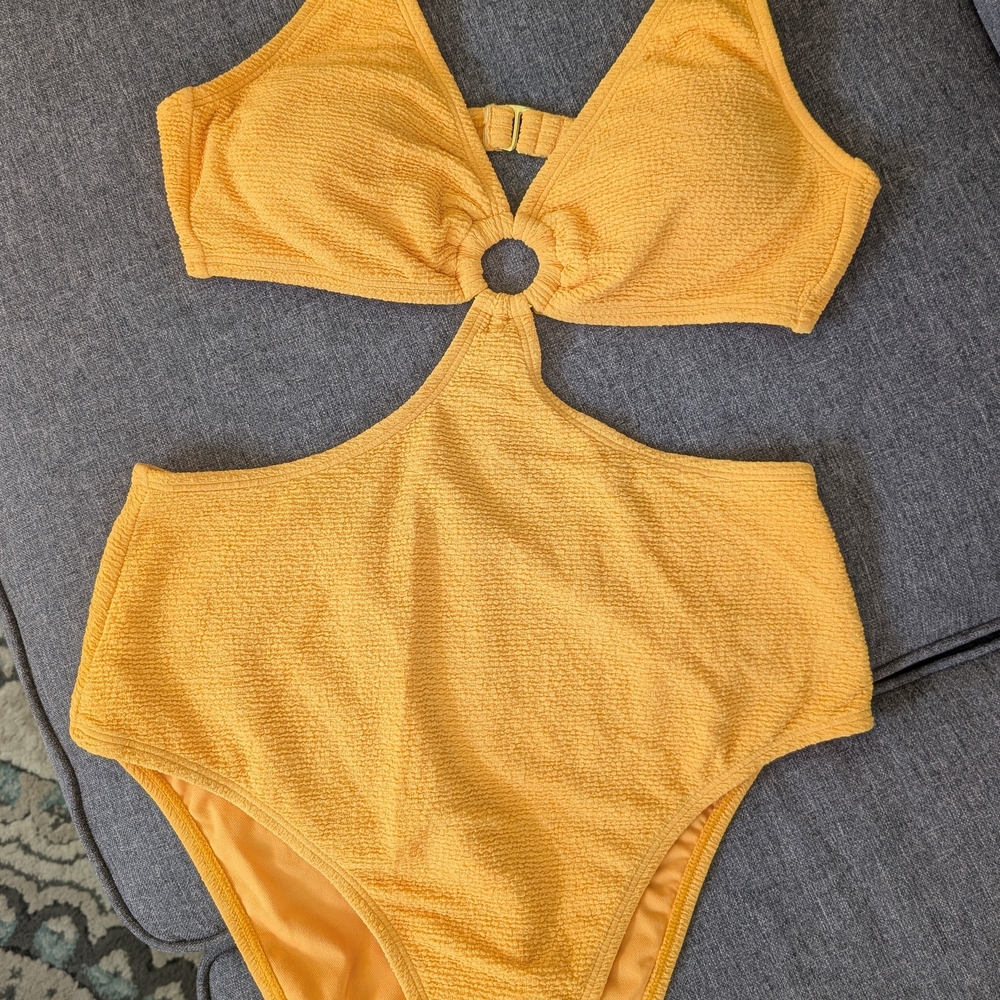 Shade & Shore Textured Yellow Cutout One-Piece Swimsuit